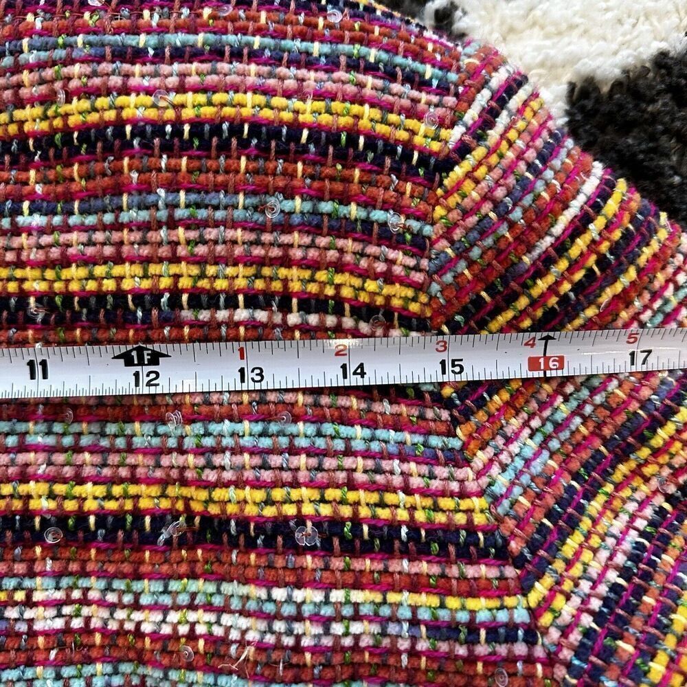 Vintage Anage Pink Colorful Tweed Blazer Jacket Size Large Rainbow Flower Fringe - Picture 6 of 15